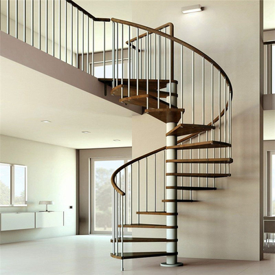 LED-Schritt-hölzerne gewundene Treppe mit Edelstahl-Balustrade