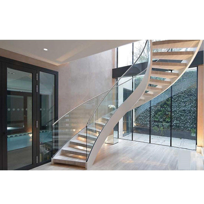 Moderne LED kurvte Stahltreppe besonders anfertigte Luxuspulver-Mantel SUS304