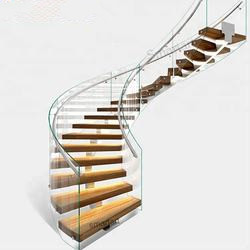 Moderne LED kurvte Stahltreppe besonders anfertigte Luxuspulver-Mantel SUS304