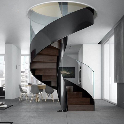 Wendeltreppe aus Luxusglas, platzsparende Wendeltreppe aus Holz