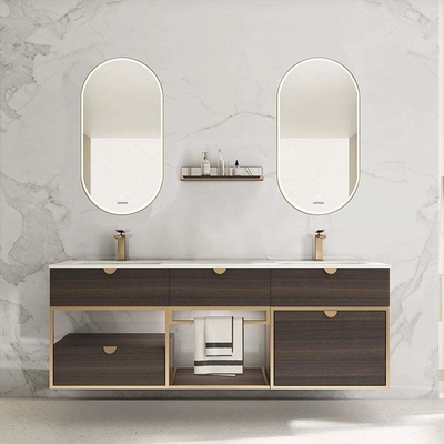 Doppelwaschbecken, Massivholz, Badezimmerschrank, moderne europäische Möbel