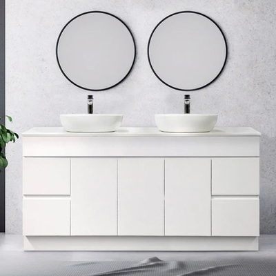 Freistehender Doppelwaschbecken-Waschtisch, Design-Massivholz-Badezimmer-Waschtischeinheiten