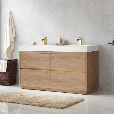 Freistehender Doppelwaschbecken-Waschtisch, Design-Massivholz-Badezimmer-Waschtischeinheiten