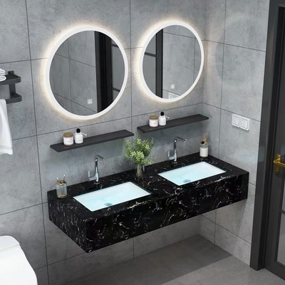 Moderner Wandschrank, Badezimmer-Waschtisch aus Marmor mit zwei Waschbecken