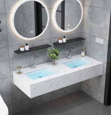 Moderner Wandschrank, Badezimmer-Waschtisch aus Marmor mit zwei Waschbecken