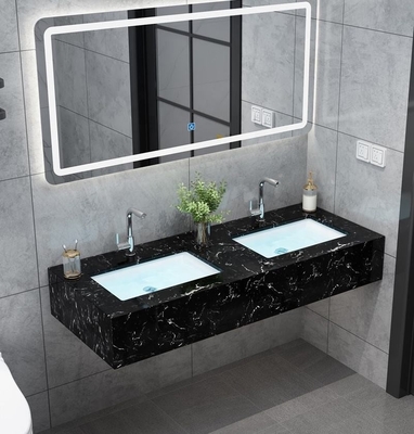 Moderner Wandschrank, Badezimmer-Waschtisch aus Marmor mit zwei Waschbecken