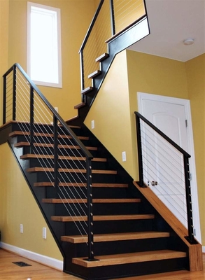 Modernes Treppen-Mattschwarz-Kabelgeländer-Balustraden-Design für Stufen
