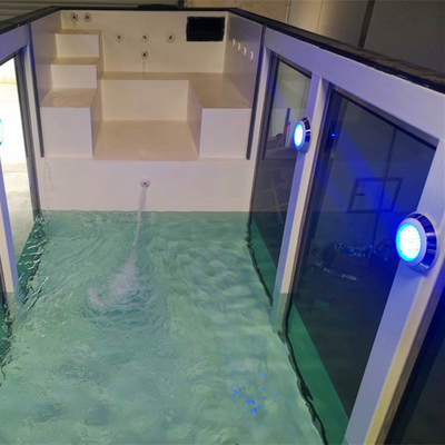 Luxuriöser, vorgefertigter, moderner, tragbarer Container-Swimmingpool mit hochfester Glaswand