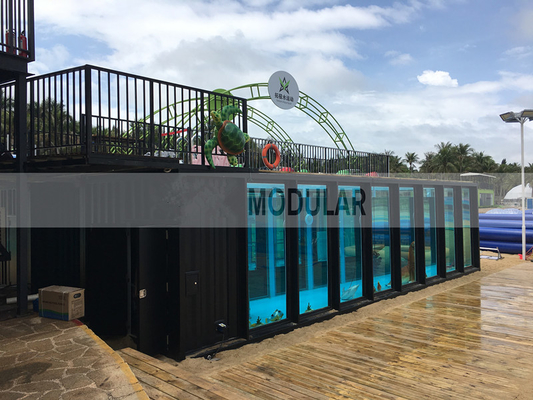 Luxuriöser, vorgefertigter, moderner, tragbarer Container-Swimmingpool mit hochfester Glaswand