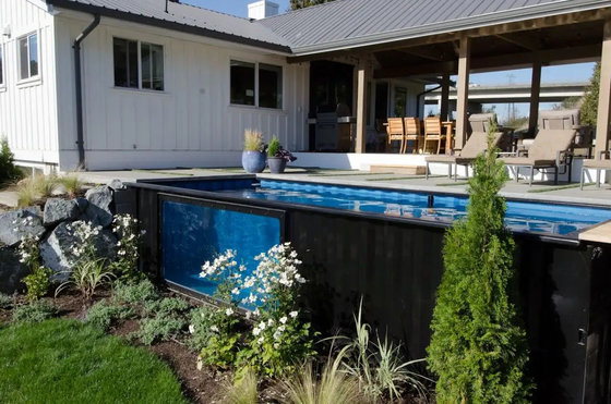 US-Amerika-Standard, kundenspezifische Farbe und Material, Container-Schwimmbecken, 20 Fuß, 40 Fuß, mit Wellenwasserstrahl-LED-Licht