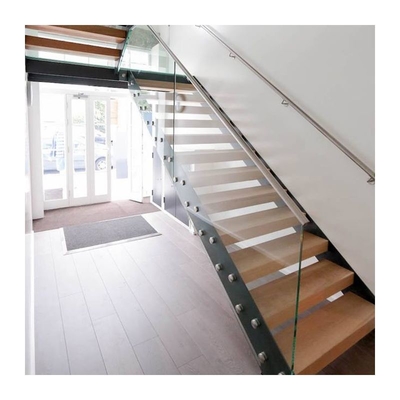 Kundengebundenes zeitgenössisches sich hin- und herbewegendes Treppen-Massivholzboden-Treppenhaus mit Glasgeländer