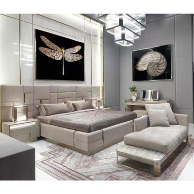 Edelstahl-Betten Spitzenhotel-echte lederne König-Size Bed Titanium