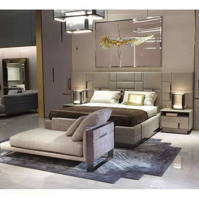 Edelstahl-Betten Spitzenhotel-echte lederne König-Size Bed Titanium