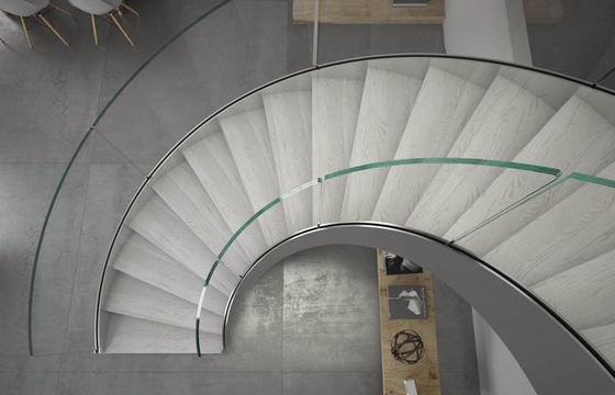 Schmiedeeisen-Innentreppen-Geländer-Wendeltreppe-gebogener Geländerdocken-Glashandlauf