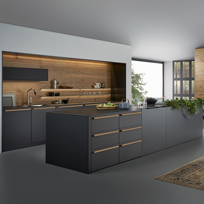 Moderne Matte Acrylic Kitchen Cabinets Luxury-Schwarz-Melamin-Küchen-Hängeschränke