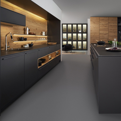 Moderne Matte Acrylic Kitchen Cabinets Luxury-Schwarz-Melamin-Küchen-Hängeschränke