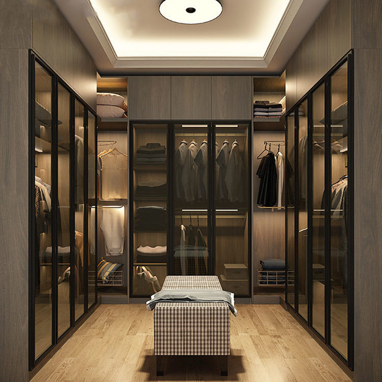 Foshan-Fabrik-Glastür-begehbarer Wandschrank, Garderoben-hölzerne tragbare Wandschränke