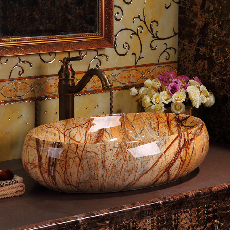 Luxus Sanitärwaren Vintage Elegant Farbenfrohe Arbeitsplatte Badezimmer Waschbecken Marmor Waschbecken