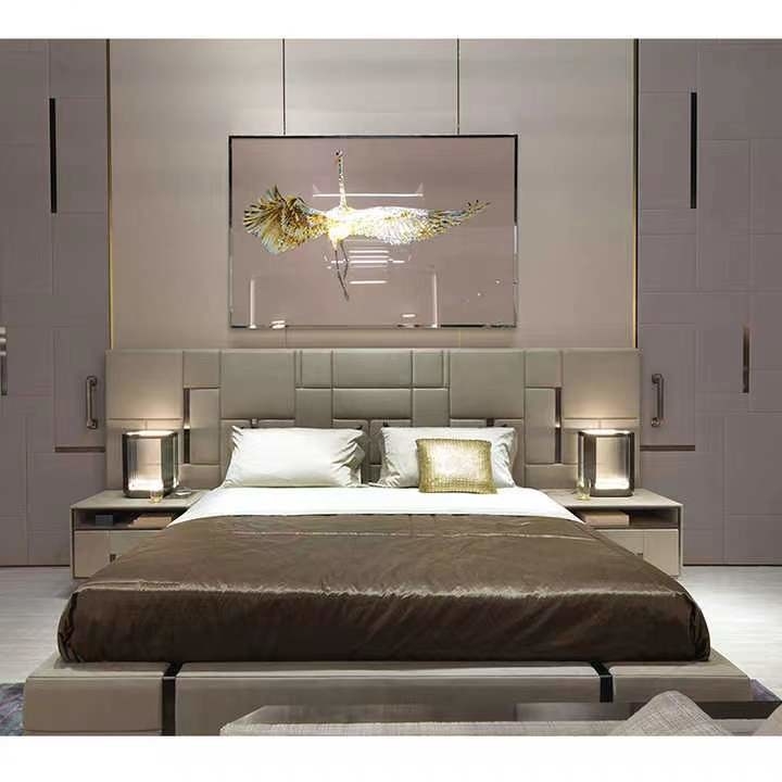 Edelstahl-Betten Spitzenhotel-echte lederne König-Size Bed Titanium